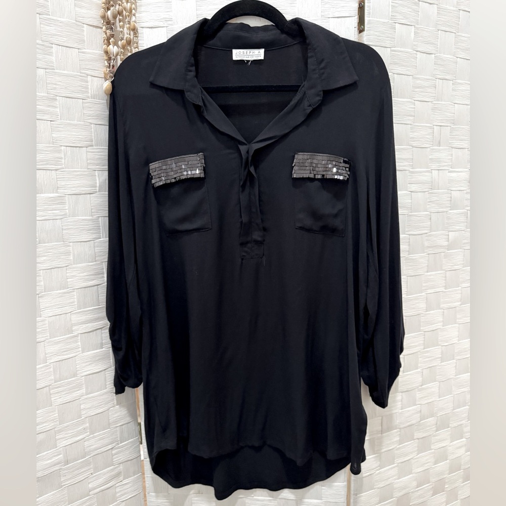 Long Sleeve Sequin Pocket Detail Shirt